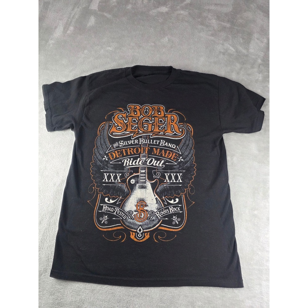 Bob Seger T Shirt Mens Small Black Silver Bullet Band Ride Out Tour 2014 2015